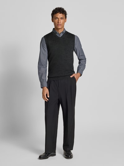 Christian Berg Men Gebreid shirt van een mix van merinowol met V-hals Antraciet gemêleerd - 1