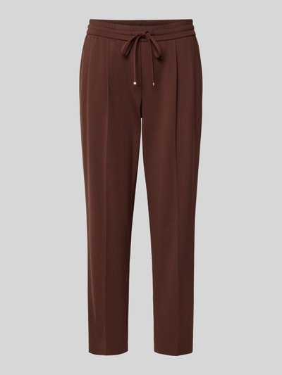 Produktfoto, Straight Fit Hose aus Viskose-Mix mit Bundfalten von Luisa Cerano in Braun, elastischer Bund mit Tunnelzug, glatte Textur, Damen Hose, verkürzte Passform, Bügelfalten, minimalistischer Hintergrund