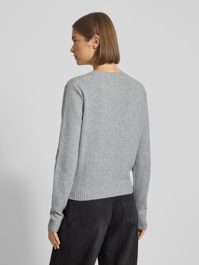 Review Eng anliegender Strickpullover mit Rundhalsausschnitt Hellgrau Melange 5