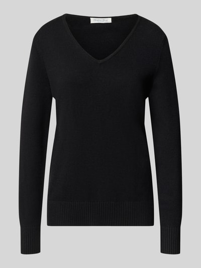 Produktfoto, Regular Fit Sweatshirt aus Viskose-Anteil van Christian Berg Woman, zwart, V-hals, ribboorden, viscosemix, dames, regular fit, ruglengte maat S 63 cm, mouwlengte maat S 48 cm