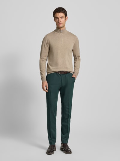 Profuomo Slim Fit Strickpullover mit Seiden-Anteil und Reißverschluss Beige 1