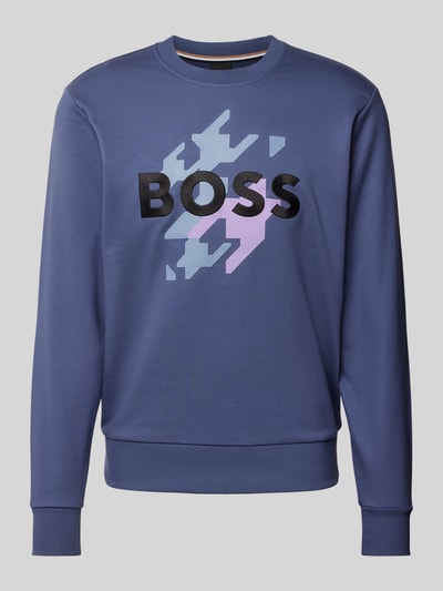 BOSS Sweatshirt met labelstitching, model 'Soleri' Marineblauw - 2