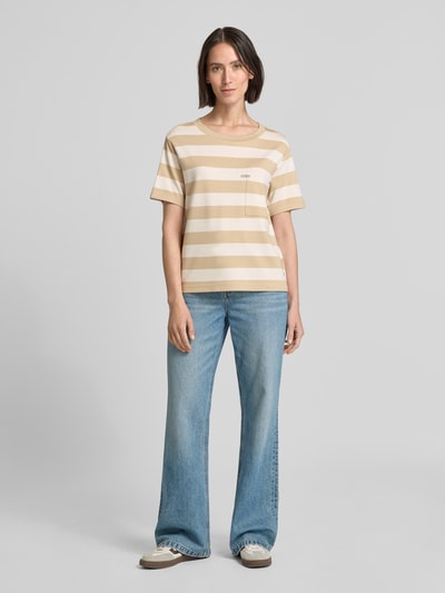 monari T-shirt z kieszenią na piersi Beżowy 1