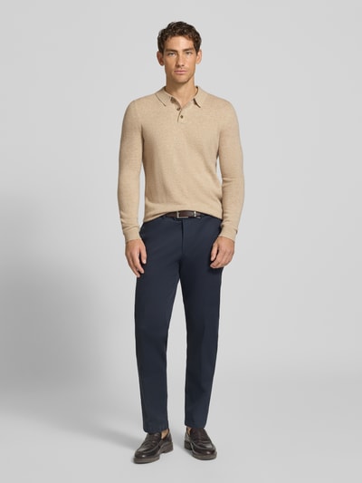 Christian Berg Men Slim Fit Strickpullover aus reinem Kaschmir mit Polokragen Camel Melange 1