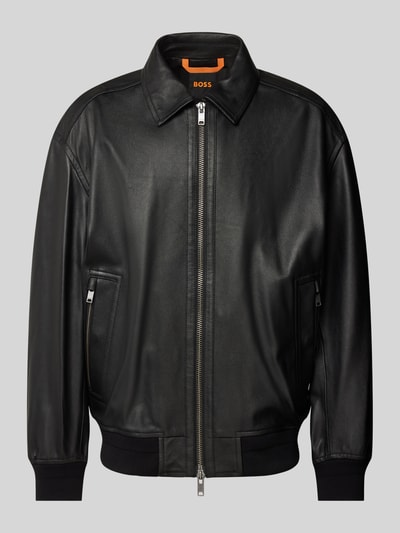 BOSS Orange Lederjacke mit Reißverschlusstaschen Modell 'Joloco' Black 2