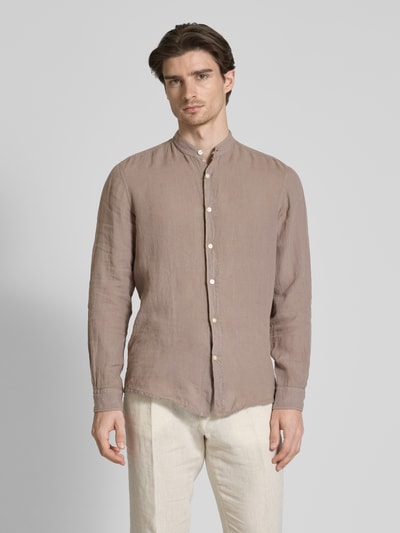 BOSS Orange Regular Fit Leinenhemd mit Stehkragen Modell 'Race' Hellbraun 4