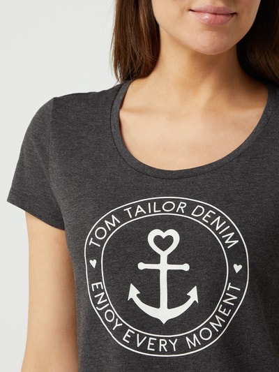 Tom Tailor Denim T-shirt met logoprint Antraciet gemêleerd - 3