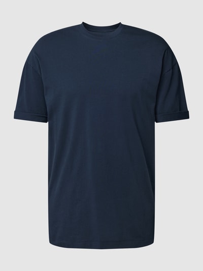 Drykorn T-shirt met geribde ronde hals, model 'THILO' Marineblauw - 2