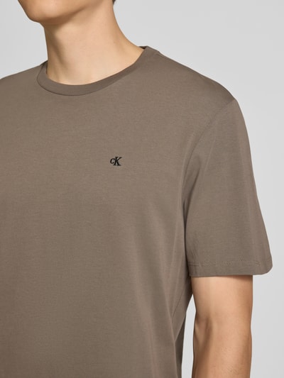 Calvin Klein Jeans T-shirt met geribde ronde hals Leem - 3