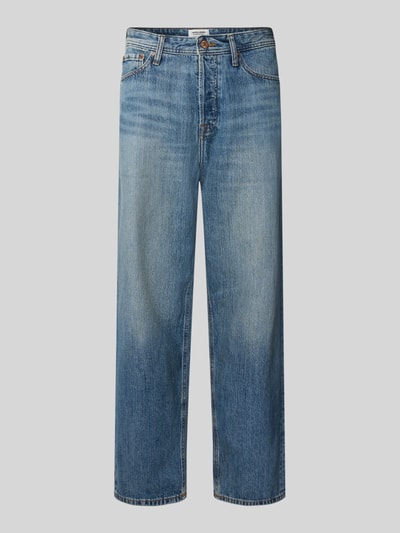 Produktfoto, Straight Fit Jeans aus reiner Baumwolle Modell 'ALEX' von JACK & JONES, kolor niebieski, 5 kieszeni, szerokość w rozmiarze 32/32: 39 cm, długość wewnętrzna nogawki w rozmiarze 32/32: 73 cm, bawełna