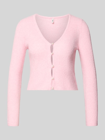 Produktfoto, Regular Fit Strickjacke mit Perl-Optik-Knöpfen Modell 'RICA LIFE' von ONLY, Optik: Unifarben, V-Ausschnitt, Langarm, Rippstrick.