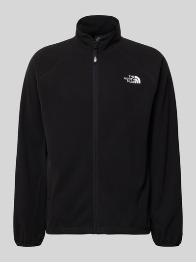 Produktfoto, zwarte Fleecejack met labelstitching van The North Face, regular fit, opstaande kraag, ritssluiting, ruglengte maat M 69 cm, mouwlengte maat M 69 cm