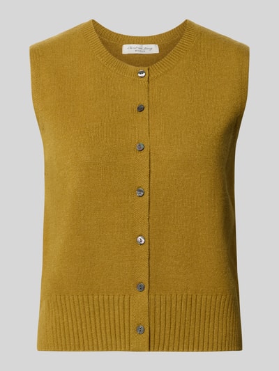 Produktfoto, Strickweste aus Viskose-Mix mit Knopfleiste von Christian Berg Woman in Gelb, Regular Fit, Rundhalsausschnitt, feine Strickstruktur