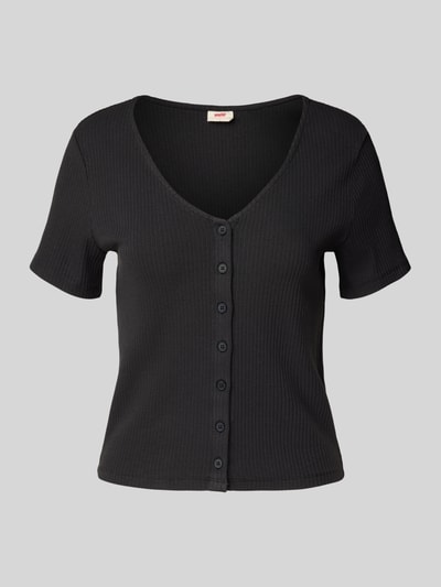 Levi's® T-Shirt in Ripp-Optik mit V-Ausschnitt und Knopfleiste Black 2