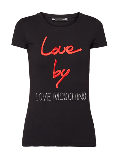 Love Moschino T-shirt z wyhaftowanym napisem i logo Czarny 2