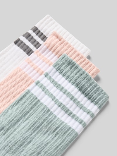 Produktfoto, Socken mit Label-Print im 3er-Pack von adidas Sportswear, mieszanka bawełny, dopasowany krój, prążkowane wykończenie, nadruk z logo, pastelowe kolory, zestaw 3 szt.
