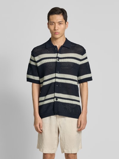 Les Deux Koszula casualowa o kroju regular fit z ażurowym wzorem model ‘Gianni’ Ciemnoniebieski 4