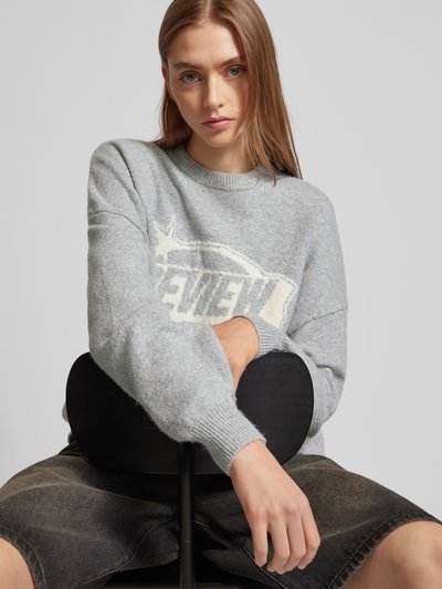 Review Oversized gebreide pullover met labeldetail Lichtgrijs gemêleerd - 3