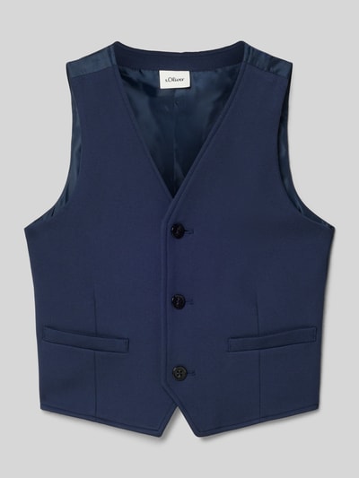 Produktfoto, Regular Fit Weste aus Viskose-Mix von s.Oliver RED LABEL in Dunkelblau, unifarben, mit V-Ausschnitt und Knopfleiste, glatte Textur