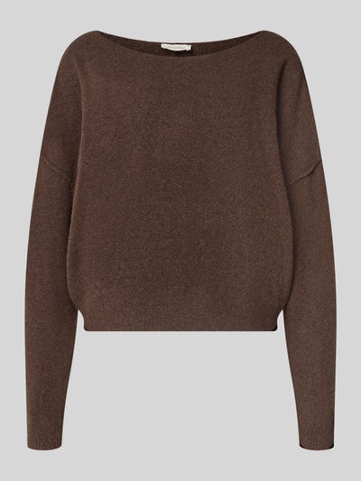 Produktfoto, Relaxed Fit Strickpullover aus Material-Mix mit Leinen-Anteil von American Vintage, braune Farbe, gerippte Abschlüsse, Damen Strickpullover, rundhals, überschnittene Schultern, lange Ärmel, glatte Textur