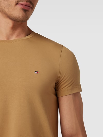 Tommy Hilfiger Slim fit T-shirt met logostitching Camel - 3