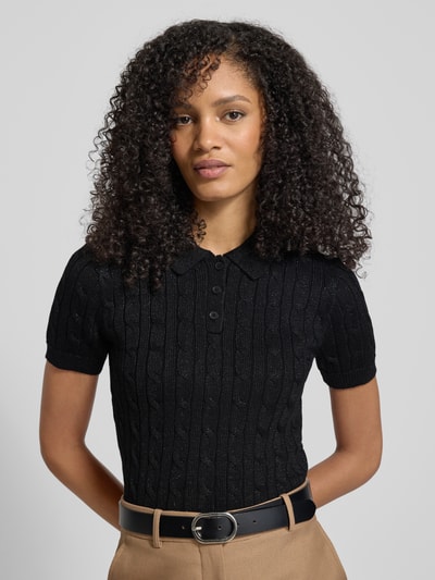 Lauren Ralph Lauren Strickshirt mit Zopfmuster und Polokragen Modell 'NATRISSA' Metallic Black 3