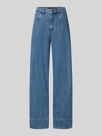 Produktfoto, Jeans mit Eingrifftaschen von Windsor aus reiner Baumwolle in Blau, lockerer Schnitt, Vorderansicht, neutrale Oberfläche