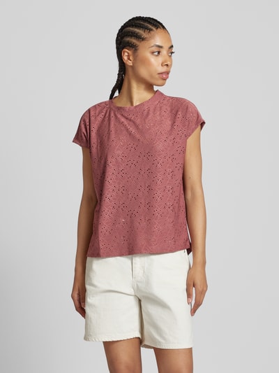 Only T-shirt met broderie anglaise, model 'SMILLA' Bordeaux - 4