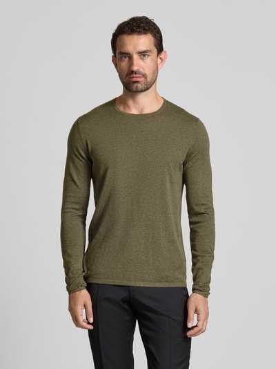 Christian Berg Men Regular fit pullover van puur katoen in gebreide look Kaki gemêleerd - 4