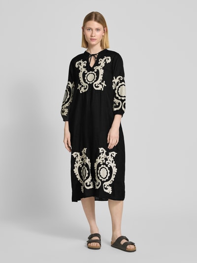Emily Van den Bergh Tunikakleid aus Leinen mit Eingrifftaschen und 3/4-Arm BLACK 4