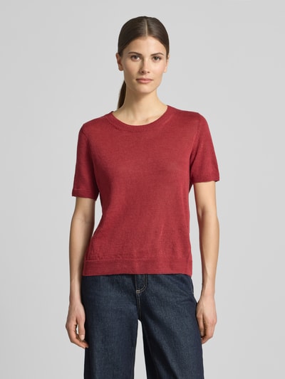 Weekend Max Mara Sweter dzianinowy z czystego lnu, krój regular fit, model 'PANCONE' Ciemnoczerwony 4