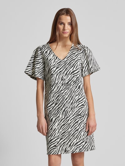 ICHI Knielanges Kleid mit V-Ausschnitt Modell 'ZEBRA' Black 4