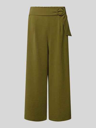 Produktfoto, Wide Fit Culottes met structuurpatroon van zero in olijfgroen met bandplooien, verkorte pasvorm, dames, bandwijdte maat 36: 38 cm, binnenbeenlengte maat 36: 64 cm