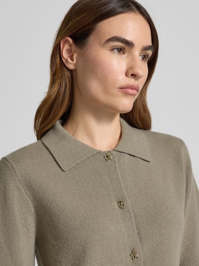 Hemisphere T-shirt o kroju regular fit z imitacji dzianiny z mieszanki kaszmiru Oliwkowy 3