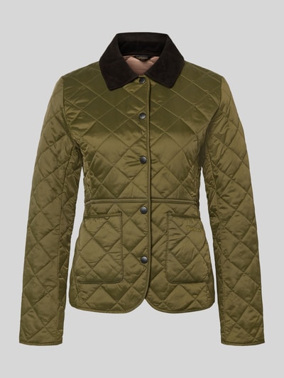 Produktfoto, Shaped Fit Steppjacke mit Cord-Kragen Modell 'DEVERON' von Barbour, Optik: Unifarben, Label-Stitching, Materialverarbeitung: Stepp.