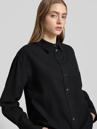 Gina Tricot Regular fit overhemdblouse van linnen met doorknoopsluiting Zwart - 3