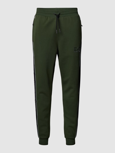 EA7 Emporio Armani Sweatbroek met logodetail en contraststrepen Donkergroen - 2