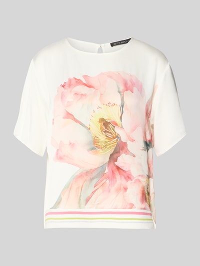 Produktfoto, Relaxed Fit T-Shirt aus reiner Viskose mit floralem Print von Betty Barclay, kremowobiały kolor, kwiatowy nadruk, okrągły dekolt, elastyczny dół, długość tyłu w rozmiarze 36: 57 cm, długość rękawa w rozmiarze 36: 24 cm