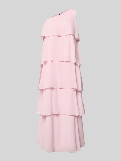 Produktfoto, Ausgestelltes Maxikleid mit Rüschendetail Modell 'FELICIA' von Vero Moda in zartrosa Chiffon, One-Shoulder, florales Allover-Muster, Volants, blickdichtes Unterkleid