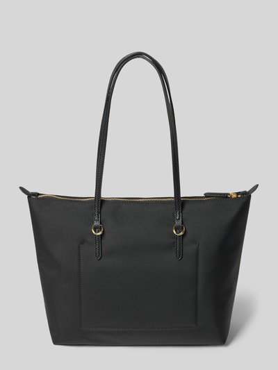 Produktfoto, zwarte dames Tote Bag met labelapplicatie model 'KEATON' van Lauren Ralph Lauren, goudkleurige ritssluiting, hoofdvak, draagbanden, breedte 37 cm, lengte 28 cm, diepte 13 cm, schouderbandlengte 54 cm, glad oppervlak.