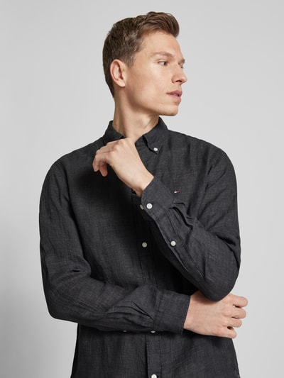 Tommy Hilfiger Regular fit vrijetijdsoverhemd van linnen, model 'PIGMENT' Zwart - 3