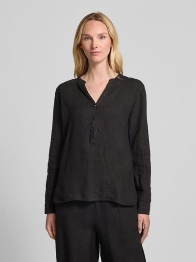MOS MOSH Bluzka lniana o kroju regular fit z kołnierzem z lamówką model ‘Danna’ Czarny 4
