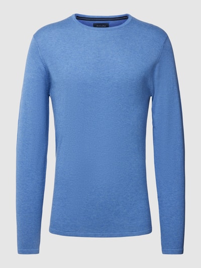 Christian Berg Men Strickpullover mit gerippten Abschlüssen Blau Melange 2