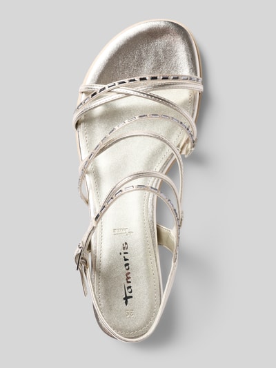 Produktfoto, Sandalen mit Strasssteinbesatz von Tamaris in Optik: Unifarben, Schuhspitze: abgerundet, Absatzform: flach, Dornschließe, strukturierte Sohle