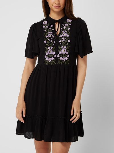 Pieces Sukienka z kwiatowymi haftami model ‘Veia’ Czarny 4