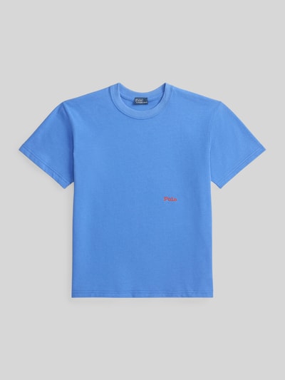 Produktfoto, Regular Fit T-Shirt aus reiner Baumwolle von Polo Ralph Lauren in Uni-Blau mit Rundhalsausschnitt, kurzem Arm, Label-Schriftzug.