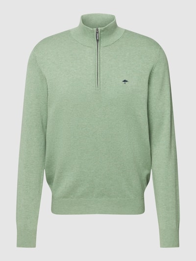 Fynch-Hatton Gebreide pullover met labelstitching, model 'Troyer' Groen - 2