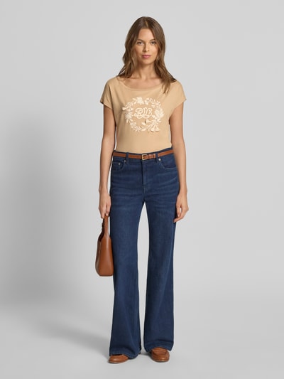 Lauren Ralph Lauren T-Shirt mit geripptem U-Boot-Ausschnitt Modell 'GRIETA' Sand 1