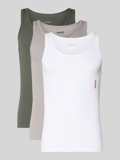 Produktfoto, Regular Fit Tank Top 3er-Pack aus reiner Baumwolle von HUGO, Optik: Unifarben, Ripp-Struktur in Weiß, Grau und Grün