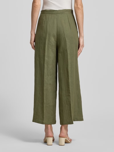 EMME Wide fit linnen broek met plooien in de taille model 'CLAVA' Olijfgroen - 5